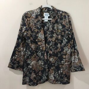 VTG Classics by Leslie Fay Jacket Women 10 Black Brown  Floral Boho Cottagecore
